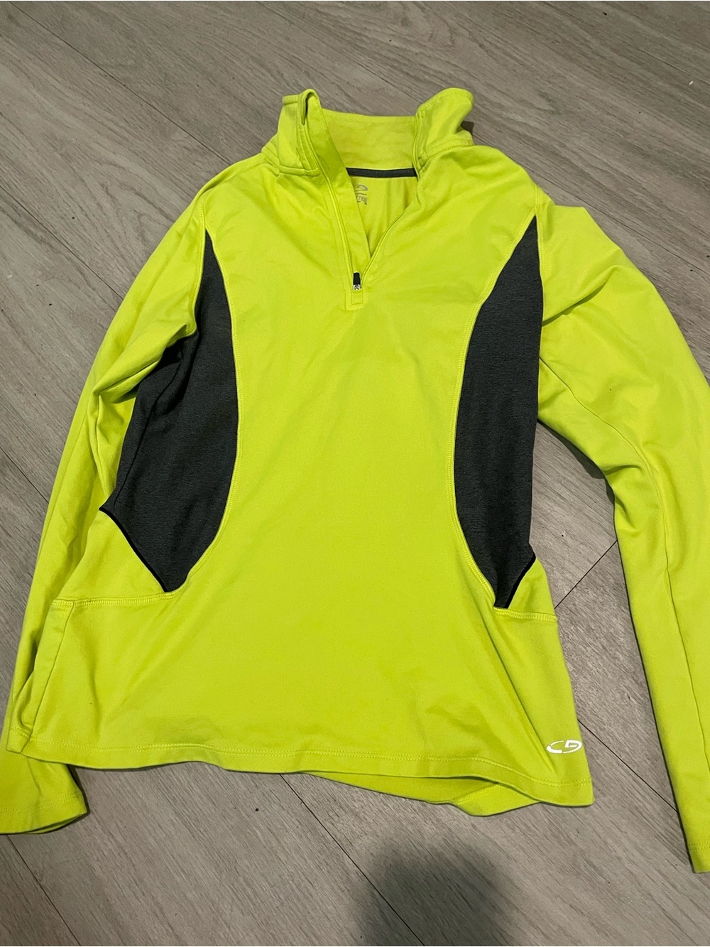 Champion Women's Neon Yellow and Black Quarter-Zip Short Sleeve Top